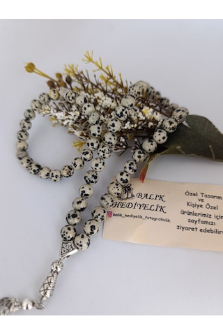 Doğaltaş Tespih-bileklik Takım Ahşap Kutulu /jasper Taşı Dalmaçy Bej