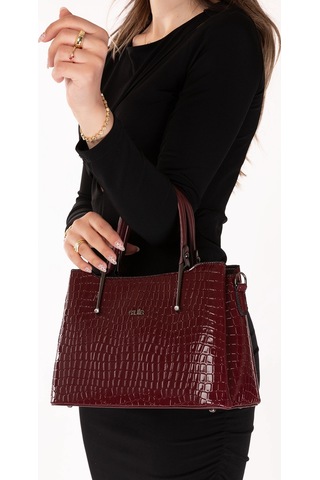 Gondol Kadın Çift Bölmeli El Ve Omuz Çantası Ald.3876 Bordo Croco