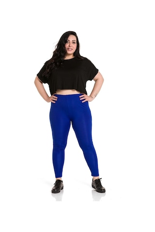 Büyük Beden Beli Lastikli Bilek Hizasında İndigo Bayan Tayt