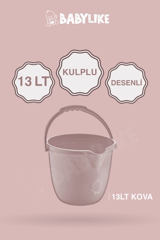 Çocuklar İçin 2'li Banyo Seti- Kulplu Kova & Oluklu Maşrapa Pembe Pembe