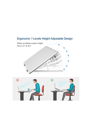 Kosona Alüminyum Portatif Klaptop Standı - 7 Seviye Yükseklik Ayarlı, 10-17 İnç Cihaz Desteği, Isı Dağıtımı, Katlanabilir, 6kg Yük Taşıma