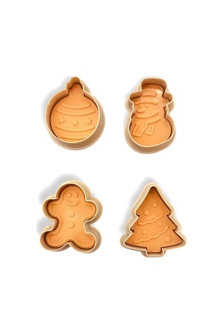 Eynel Yılbaşı Şekilli Adam Çam Ağacı Basmalı Kurabiye Kalıbı Gingerbread Man Desenli Şeker Hamuru Kesici Apar Çok Renkli