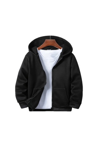 Kız - Erkek Çocuk Basic Fermuarlı Kalın 3 İplik Kışlık Okul Sweat Ak1815 Siyah