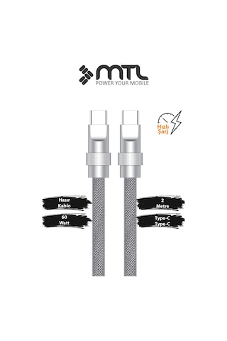 60w Type-c To Type-c Pd Turbo Şarj Spiral Sarmal Naylon Örgü Data Ve Şarj Kablosu 2 Metre Mt2461