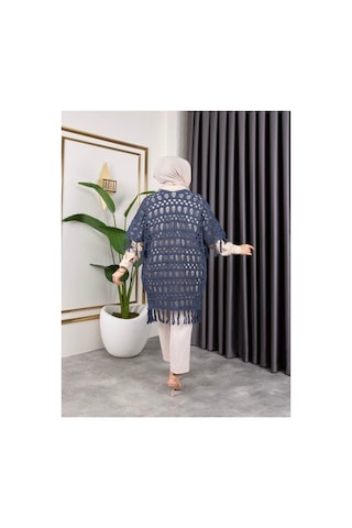 Hira Life Fashion Kadın Mevsimlik Saçaklı Ve Ajurlu Pamuk Triko Hırka Mavi Mavi