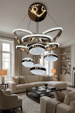 Kral Tacı Simli 4 Top Modern Sarkıt Salon - Oturma Odası Led Aviz Çok Renkli