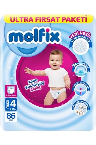 Molfix Külot Bebek Bezi 4 Numara 9-14kg Maxi 172 Adet 2'li