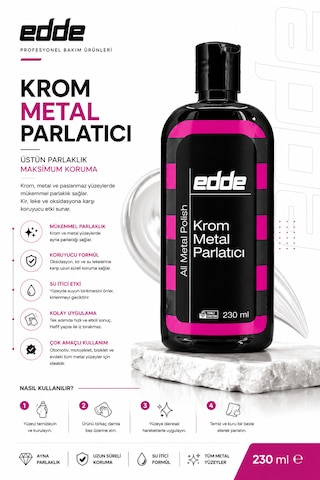 Edde Araba Araç Oto Krom Ve Metal Parlatıcı Temizleyici 230ml Oto Detailing