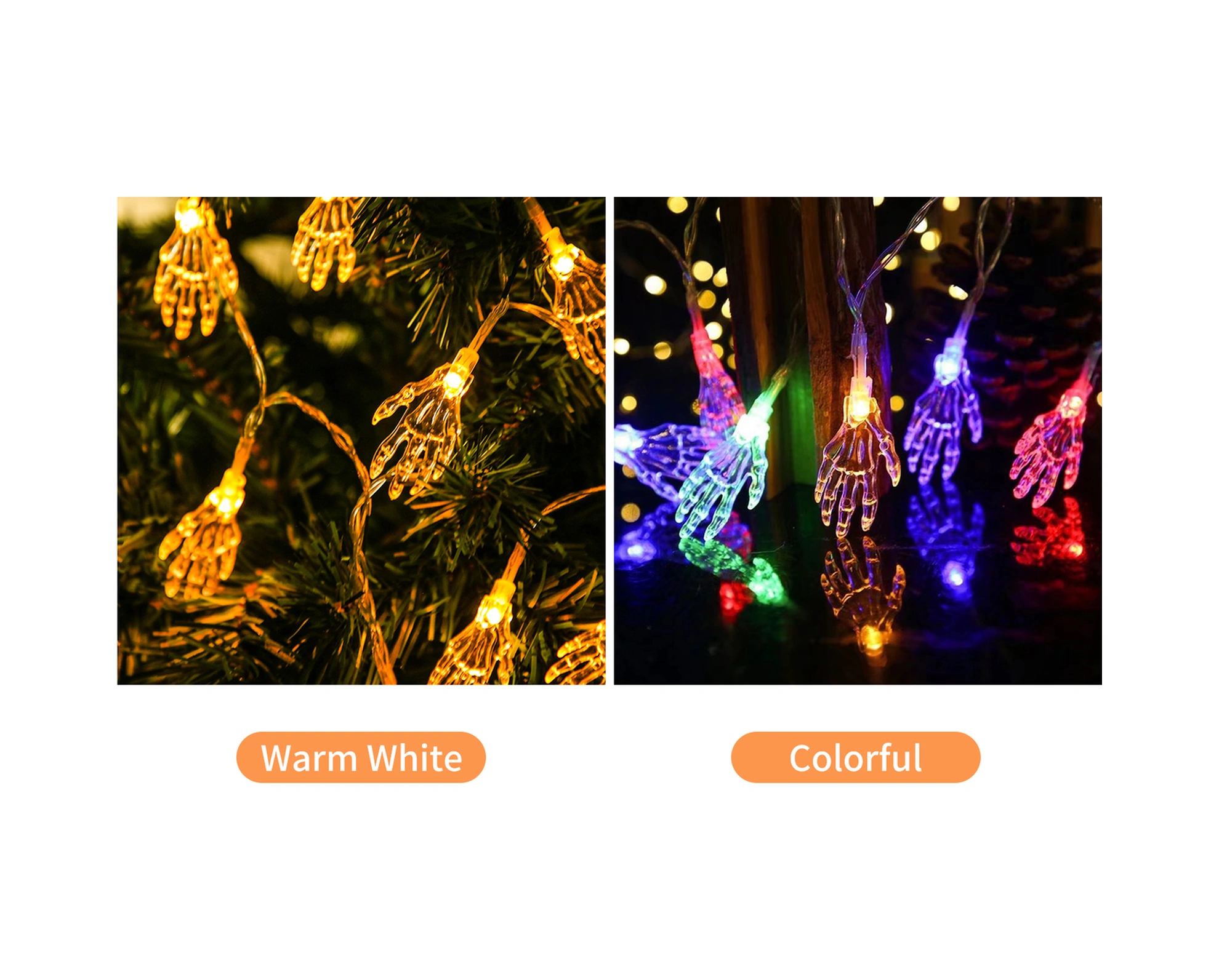 Konesam Halloween Işıklı Süsü: Şeffaf Kemer El Formlu Led Işık Zinciri, 3m 20 Led, Sabit Ve Parıltı Modları, Pil İle Çalışır Pil Dahil Değil