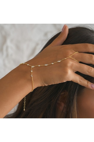 925 Ayar Gümüş Mekik Damla Ve Yuvarlak Zirkon Taşlı Şahmeran Altın