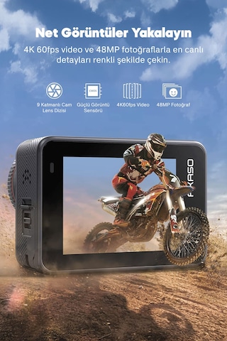 Akaso Brave 8 4K 60fps Aksiyon Kamera ve Süper Aksesuar Seti (Akaso Türkiye 2 Yıl Garantili)