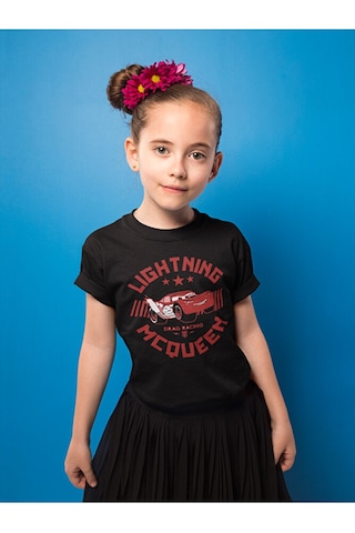 Sevbano Lightning Mcqueen Baskılı Unisex Şimşek Arabalar Çizgi Film Çocuk Siyah