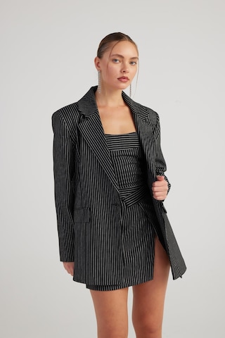 Holly Lolly Oversize Kesim Simli Çizgili Eden Blazer Ceket Siyah