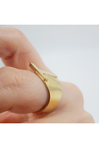 Çelik Gold Düz Kesim Harf Yüzük -t Harfi- Ayarlı Ölçü-1899 Altın