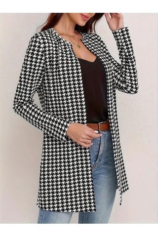Etol Kadın Uzun Kollu Önden Açık Kazayağı Desenli Ceket DESENLİ