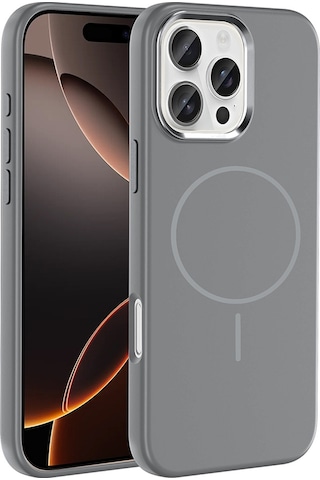 Apple Uyumlu iPhone 16 Pro Max Kılıf M-safe Şarj Özellikli Metal Kamera Çerçeveli Zore Edi Silikon Kapak Titanyum-Gri