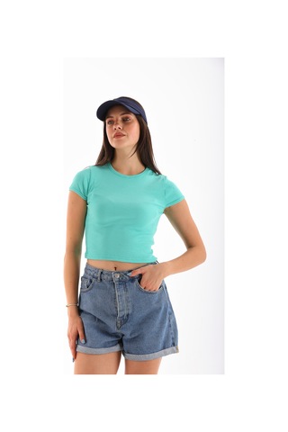 Kadın Likralı Kısa Kol Crop Bluz Mint