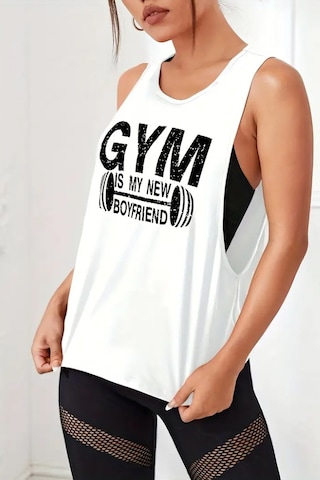 Ghassy Co. Kadın Gym Baskılı Nefes Alabilen Fitness Yoga Koşu Kolsuz Spor Atlet beyaz