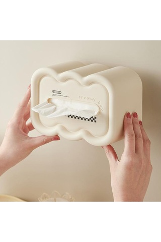 Geeroyoo Krem Bulut Şekilli Multifonksiyonel Tüpak Kutusu, Modern Akıllı Ev Dekoru, Oturma Odası Masaüstü Organizer, Dayanıklı Pp Malzeme