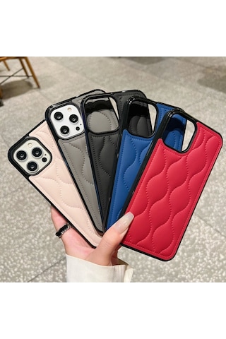 Apple Uyumlu iPhone Akfa 14 Pro Max Pie Serisi Lüks Dikiş Desenli Premium Telefon Kılıfı Lacivert