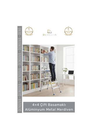Merdiven Dayanıklı Hafif Katlanabilir 92 Cm Çift Yön 4+4 Çift Basamaklı Alüminyum Metal Merdiven