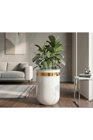Dekoratif Glossia 45 Cm Beyaz Gold Darbuka Saksı
