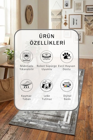 Ehl-09 Yıkanabilir Yolluk Açık Gri