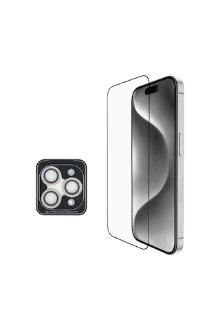 Apple Uyumlu iPhone 16 Pro Max Guess Lisanslı 3'lü Aksesuar Seti Iml Simli Kılıf Ekran Ve Lens Koruyucu Şeffaf