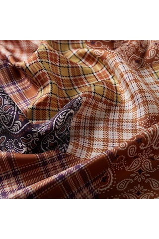 İpekevi Pudra Mor Patchwork Desenli Tivil Ipek Eşarp Çok Renkli