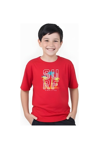 Panios Kids Surf Baskılı Erkek Çocuk Kısa Kollu Tişört Kırmızı