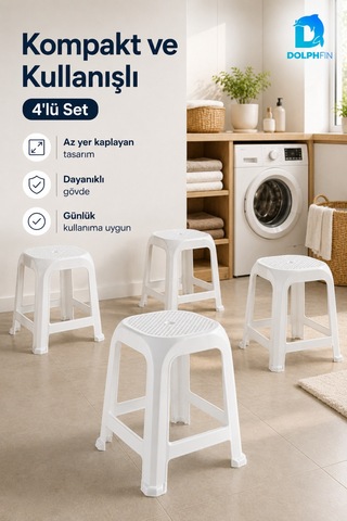 Magnum 4 Lü Plastik Tabure Seti 45 Cm Dayanıklı Kompakt Beyaz