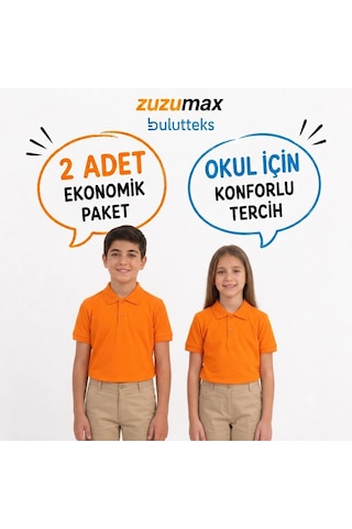 Bulutteks Okullu 2adet Polo Yaka Turuncu Kısa Kol Okul Tişörtleri Kıyafetleri Üniforması Çocuk Genç