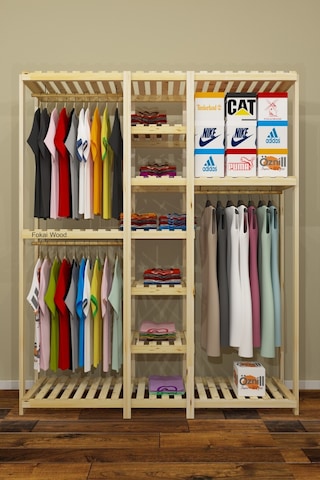 Tres Espejo Barato - Açık Ahşap El Yapımı Elbise Dolabı