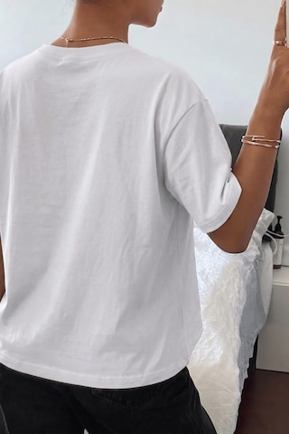 Genıus Store Kadın Tişört Gri Bisiklet Yaka Basic Tişört %100 Pamuk Rahat Kalıp T-shirt Basıc-kadın Beyaz