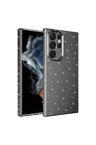 Samsung Uyumlu Galaxy S22 Ultra Kılıf Kamera Korumalı Simli Lüks Zore Koton Kapak Gri
