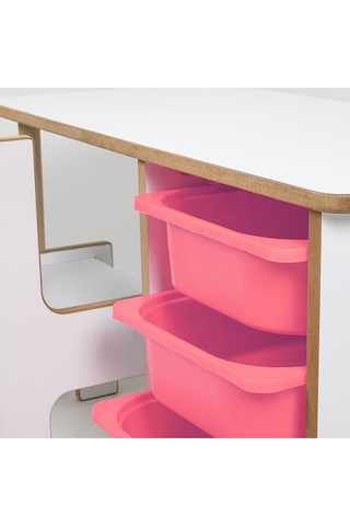 Industrial Living 3 Çekmeceli Çocuk Etkinlik Masası - Beyaz Mdf - Pembe