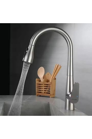 Fause Spiralli Eviye Bataryası Pull Down 3 Fonksiyonlu Fırçalanmış Nikel Kte125-br Fırçalı Nikel