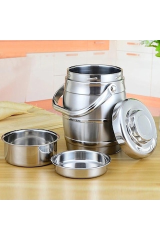 Novahub Çift Katmanlı Vakum Kutu, 2.4l Piknik Tencere, Paslanmaz Çelik, Isı Yalıtım, Gümüş Renk Gümüş