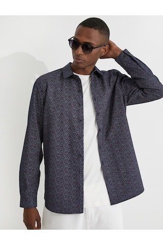 Koton Spor Gömlek Mikro Desenli Slim Fit Non Iron Lacivert Desenli 2sam60291hw Lacivert