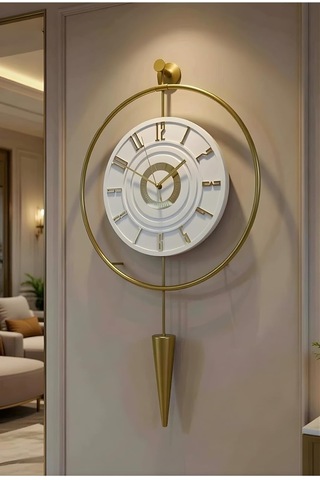 Metaquartz Aksesuar Gold-beyaz - Masippi Kristal 12-24h - Pilli Led -metal Ledli Duvar Saati Goldkristalseri 50 X 90
