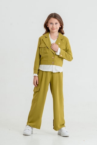 Kız Çocuk Crop Ceketli Üçlü Takım 4407 Yeşil