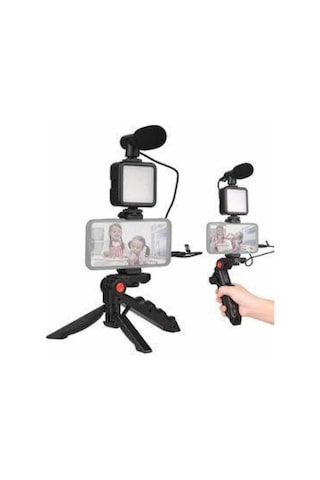 Mey İthalat Telefon Tutucu Mini Mikrofonlu Tripod Vlog Çekim Video -