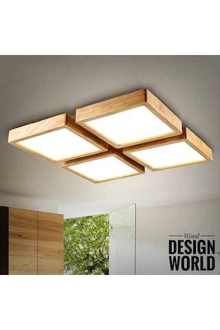 Wood Design World 60X60Cmahşap Çerçeve Tavan Led Aydınlatma Avize