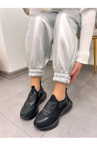 Erva'nın Butiği Siyah Triko Mines Kadın Bağcıklı Sneakers-5219