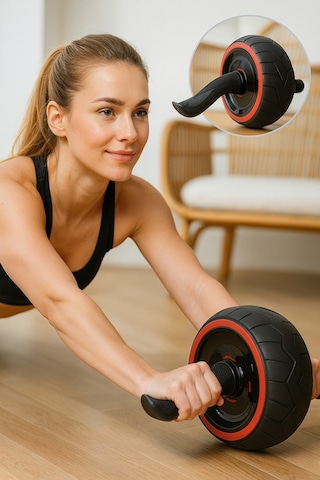 Evapera Profesyonel Geri Tepmeli Ab Wheel Roller Karın Kası Egzersiz Tekerleği Mekik Aleti Max150kg Siyah