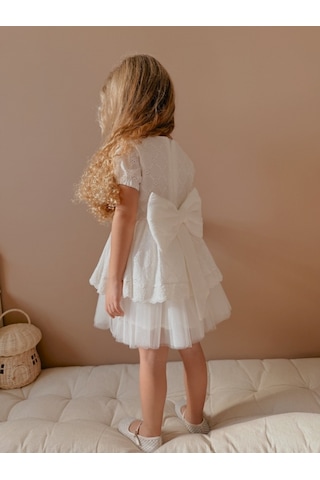 Lace Fistolu Ekru Elbise Ekru