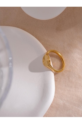 Eetit Paslanmaz Çelik Altın Rengi Geometrik Kadın Yüzük 9 Altın