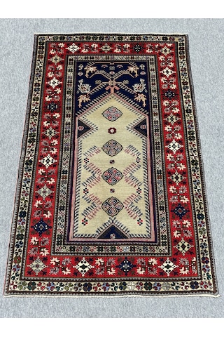 El Dokuma Büyük Seccade 135x208 Su Yeşili Lacivert Yün Namazlık