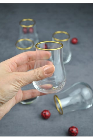 6 Adet Cam Altın Yaldızlı Kahve Yanı Bardağı 100 Ml Mini Su Bardak- Liona Gold