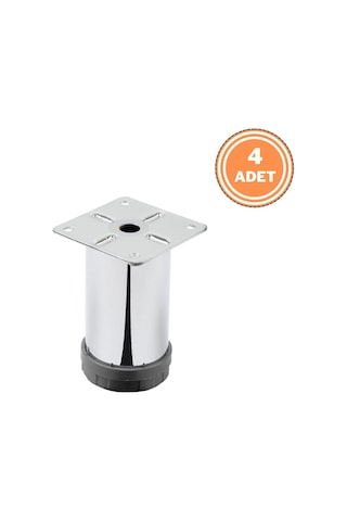 4 Adet Mobilya Ayağı Metal 8 Cm Alttan Ayarlı 42 Mm Krom Ayak
